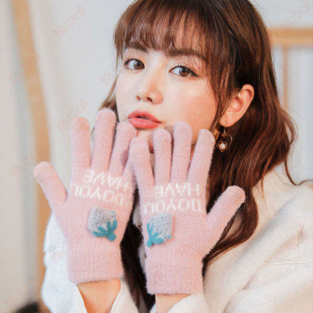 knitted pink glove for women